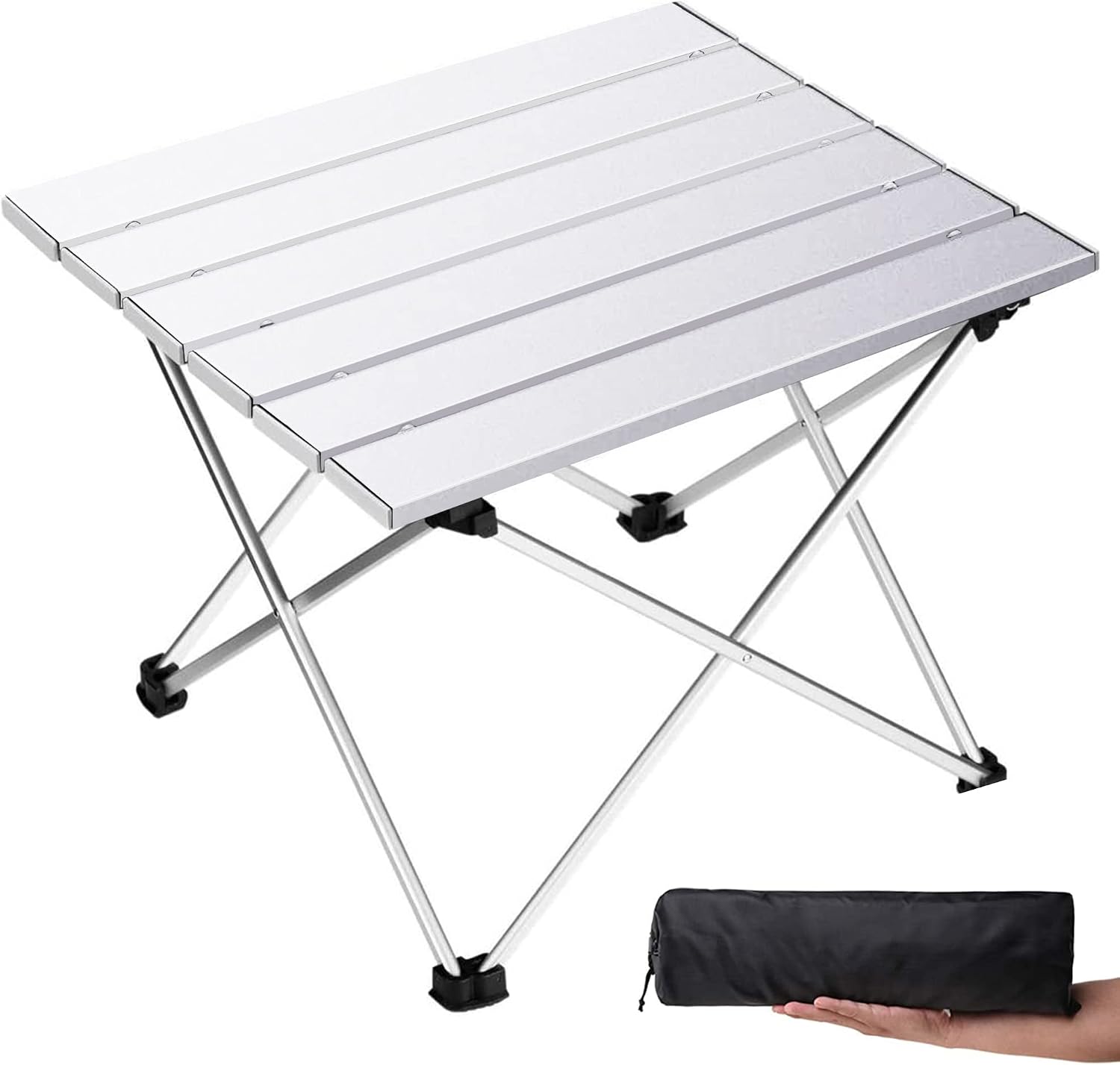 Grope Portable Camping Table,Aluminum Folding Beach Table (Black-S)